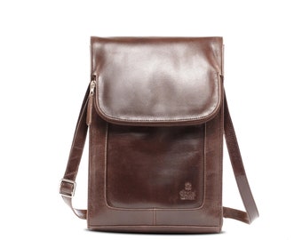 Large Ladies Gents Real Vintage Brown Leather Messenger Shoulder Cross Body Bag
