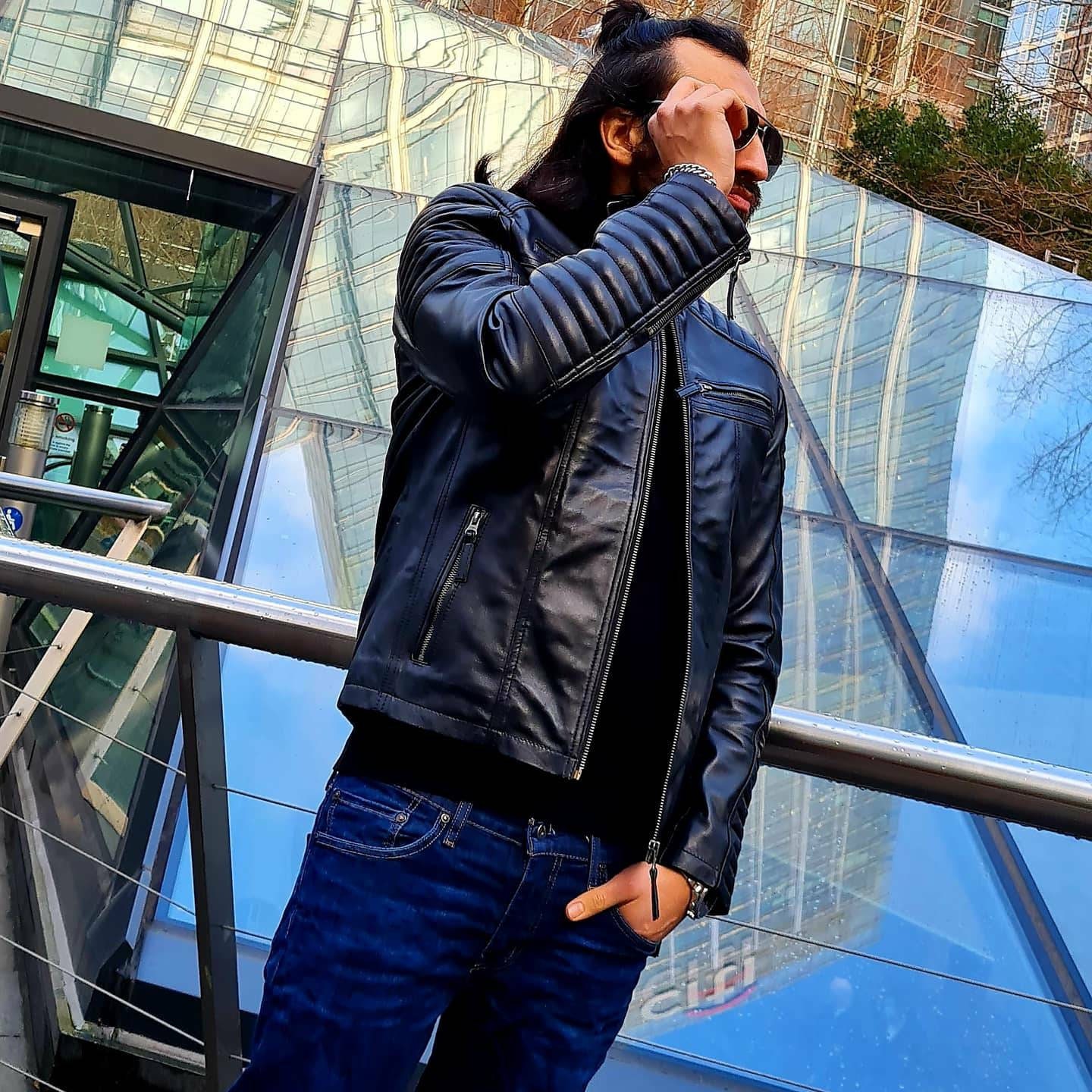 Black cafe top racer leather jacket