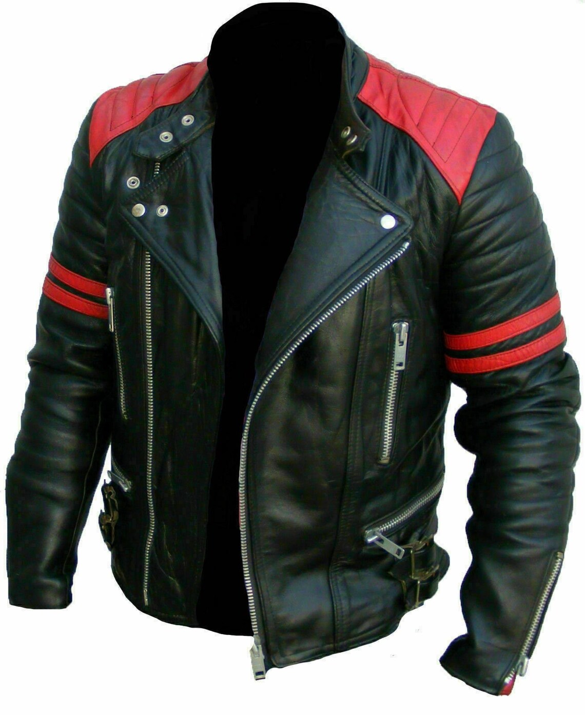 Mens Leather Jackets Soft Biker-style Moto Classic Design Red and Black ...