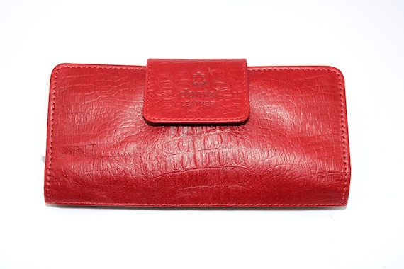 Womens Clutch Leather Purse RED Multi Cards Cash ID Zip Around Big Wallet BOXED