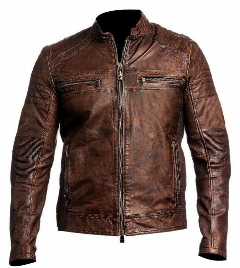 Men's Biker Vintage Motorcycle Distressed Brown Cafe Racer Etsy