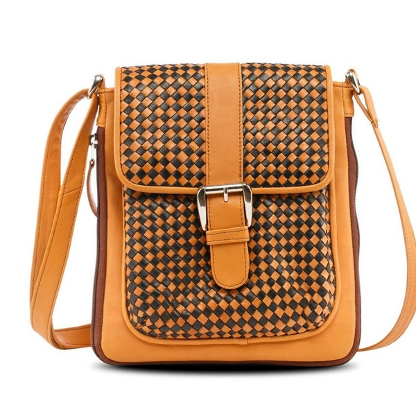 New Soft Genuine Knitted Woven Leather Cross Body Shoulder Bag