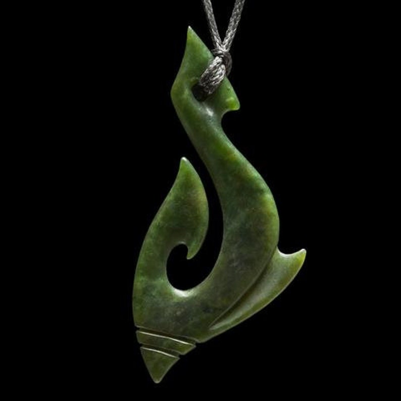 Large Size Jade Pendant Necklace Maori Style Matau Tribal Fish