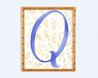 Letter Q Initial Art, Blue Letter Q, Nursery Initial Art, Nursery artwork, Nursery Decor, Nursery Letter Print, Nursery Art Printable