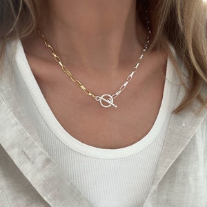 Bicolor link chain with toggle clasp 925 sterling silver/gold plated