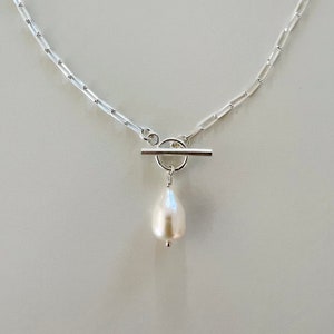 Link chain with toggle clasp and freshwater pearl 925 sterling silver