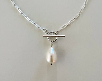 Schakelketting met kapittelslot en zoetwaterparel 925 sterling zilver