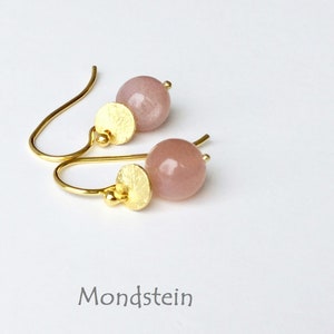 Mystical Moonstone Earrings & dot 925 gold plated image 1