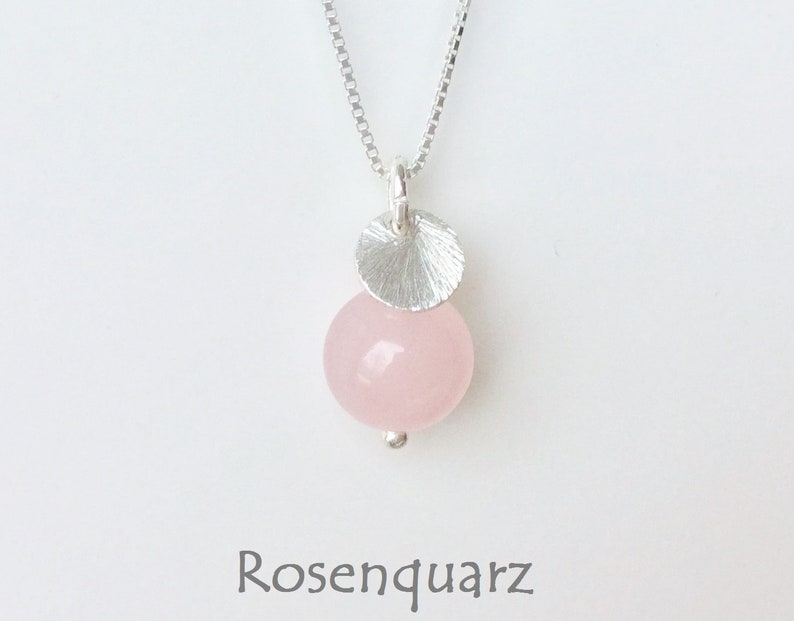 Rosenquarz & Dot Kette 925 Silber Bild 1
