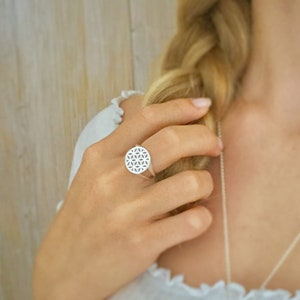 Flower of Life Ring, 925 Silver