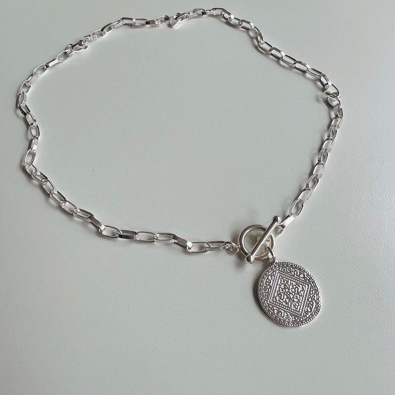 Gliederkette mit Knebelverschluss und Münz Anhänger 925 Sterling Silber Bild 6