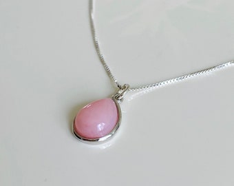 Pink opal pendant with chain 925 sterling silver