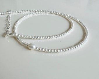 Delicate pearl necklace choker 925 sterling silver