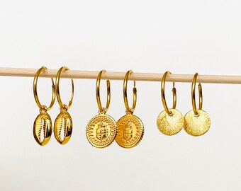 Boucles d'oreilles créoles avec crochets en argent sterling 925 plaqué or