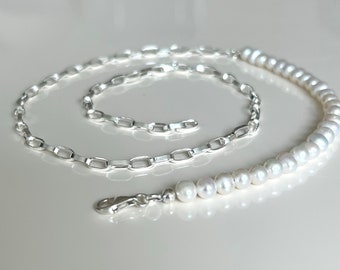 Baroque pearl link chain 925 sterling silver