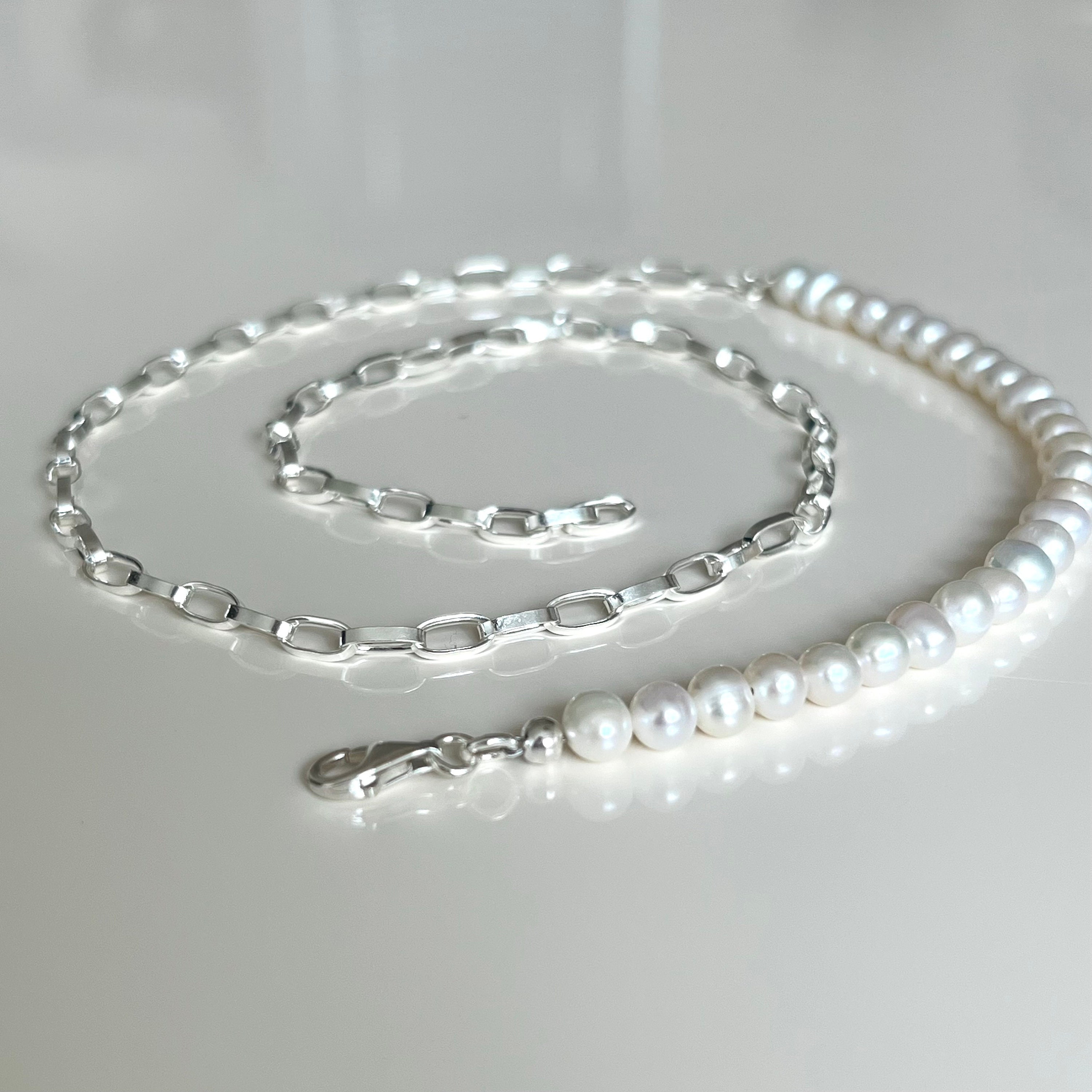 Baroque Pearl Link Chain 925 Sterling Silver