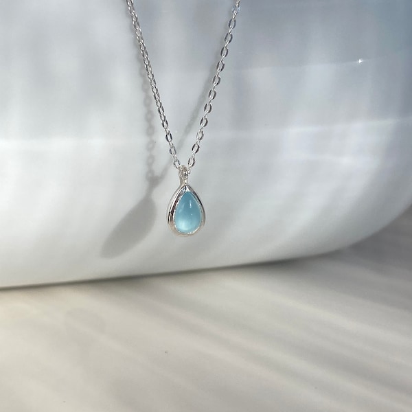 Chalcedon Tropfen Anhänger mit Kette 925 Sterling Silber