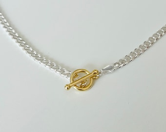 Curb chain with toggle clasp 925 sterling silver/partially gold-plated