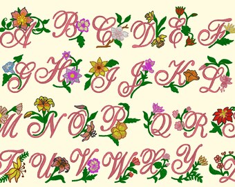 BX Fonts Embrilliance for Machine Embroidery Design Dainty Flower Monogram 2 Inch