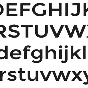 May include: A black and white alphabet font with uppercase and lowercase letters. The font is bold and has a rounded, geometric style.
