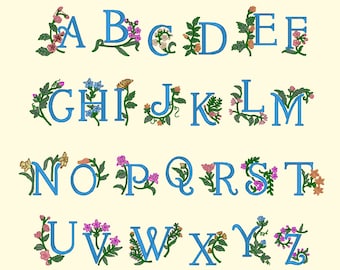 Borduurmachinebestanden - floraalfabetten 1,5 inch