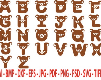 Bear Face ABC Vector Graphics for CRICUT SILHOUETTE Cameo vinyl cutters