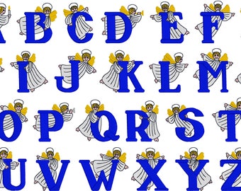 Lettere di disegno ricamo macchina - carattere alfabeto angelo 2 pollici