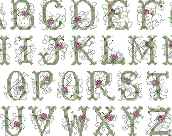 BX Keyboard Letter Fonts - Cross Stitch Rose 2 inch - (BX Format Only)
