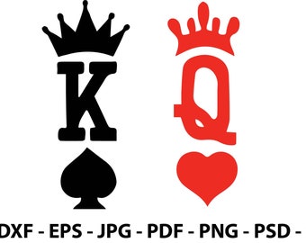 Grafische bestanden koning en koningin speelkaartontwerp voor CRICUT SILHOUETTE cameo uitstekers