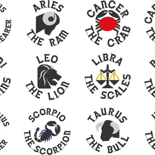 Zodiac Signs Machine Embroidery Fill Designs Set