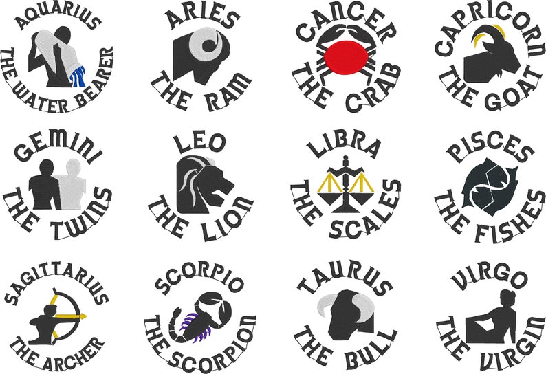 Zodiac Signs Machine Embroidery Fill Designs Set image 1