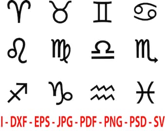 Fichiers graphiques vectoriels des symboles du zodiaque (taille/résolution mises à jour) pour les outils de découpe CRICUT SILHOUETTE