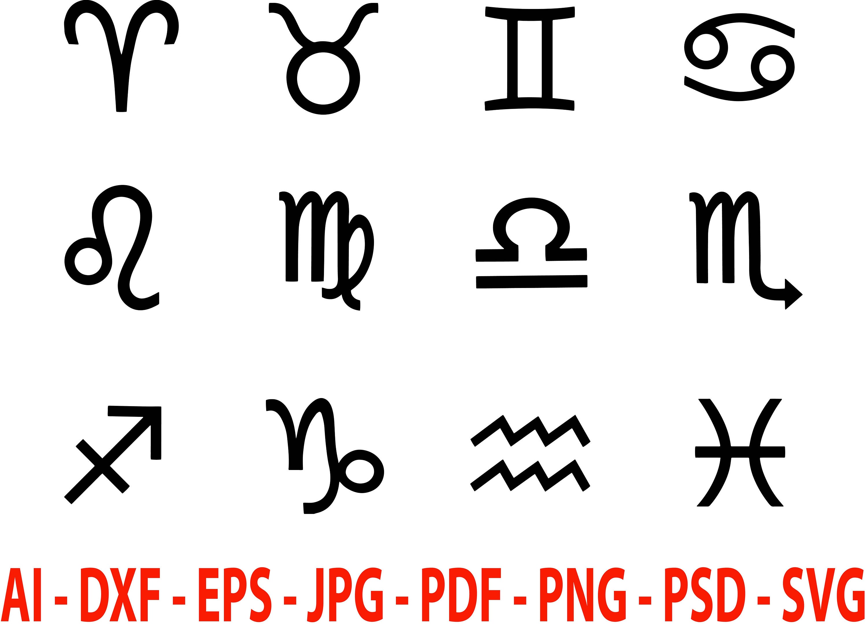 Zodiac symbols vector graphics files(Updated Size/Resolution) for CRICUT SILHOUETTE Cameo cutters