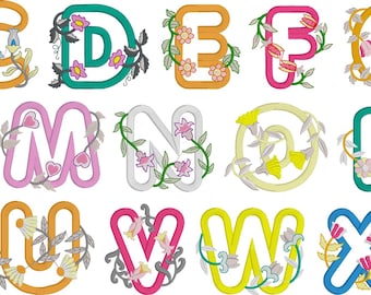 Embroidery Machine Files - 3 Flowers ABC Applique 3 Inch Letters
