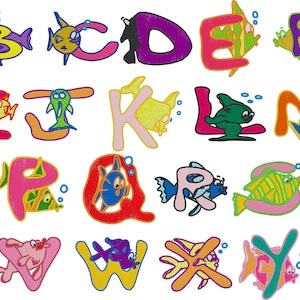 Embroidery Machine Files - Fish ABC Font 3 Inch