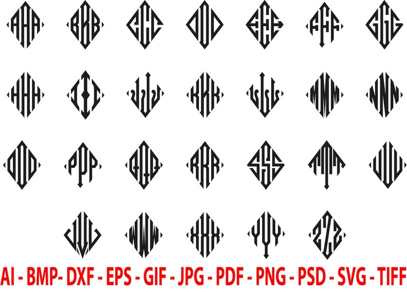 Monogram Diamond Alphabet Vector Files for Graphic Designer Projects - Etsy
