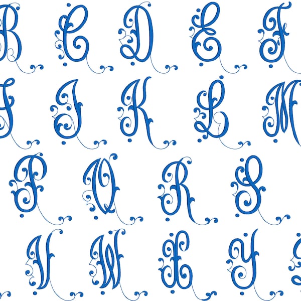 Machine Embroidery Design Letters - Monogram Script Letters (3 inch - Left and Right Letters Only) , No Center)