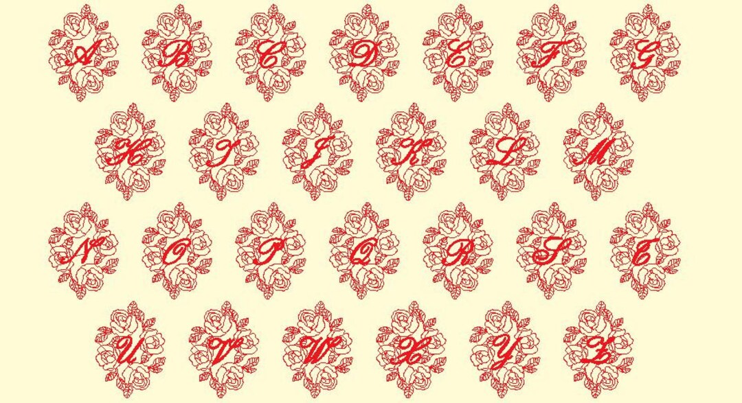 Machine Embroidery Design Letters Redwork Rose ABC 4 Inch - Etsy