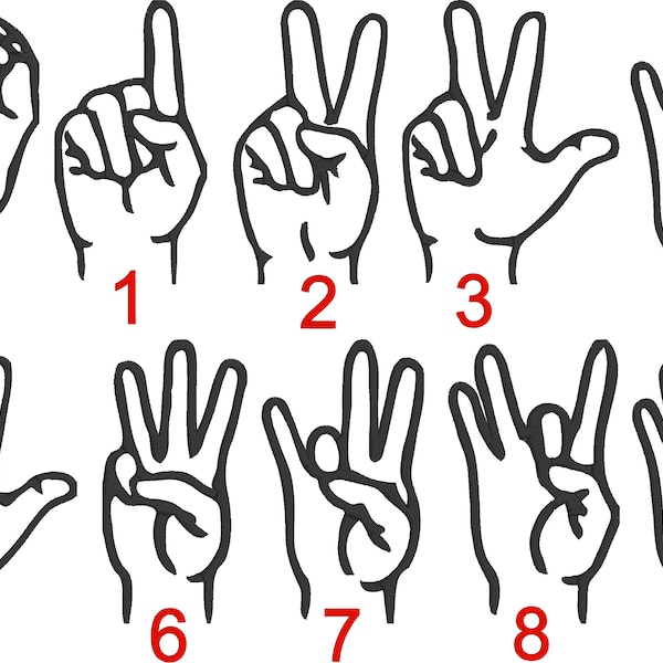 Machine Embroidery Font Numbers - American Sign Language - NUMBERS