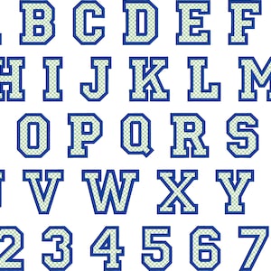 Peut inclure: Un ensemble complet de lettres majuscules de l'alphabet anglais de A à Z et de chiffres de 0 à 9. Chaque caractère présente un contour bleu gras et un remplissage intérieur vert clair avec un motif de grille à hachures croisées répétitif.