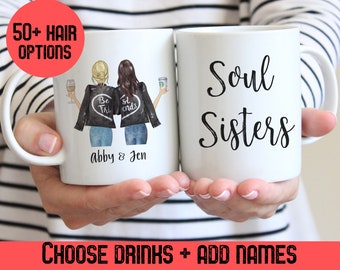 Best Friend Mug Soul Sisters Gifts, Personalized Coffee Cup for Long Distance Friend