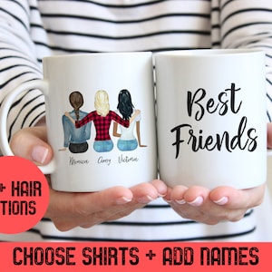 Three Best Friends Mug Gift, Custom BFFs Coffee Cup