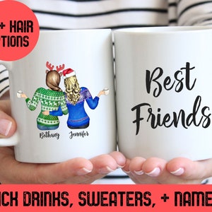 Custom Best Friends Mug Holiday Gift, Personalized Mug Christmas Sweater Friend Gift