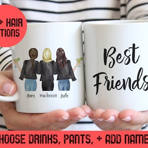 Three Best Friends Mug, Personalized Coffee Cup for Besties