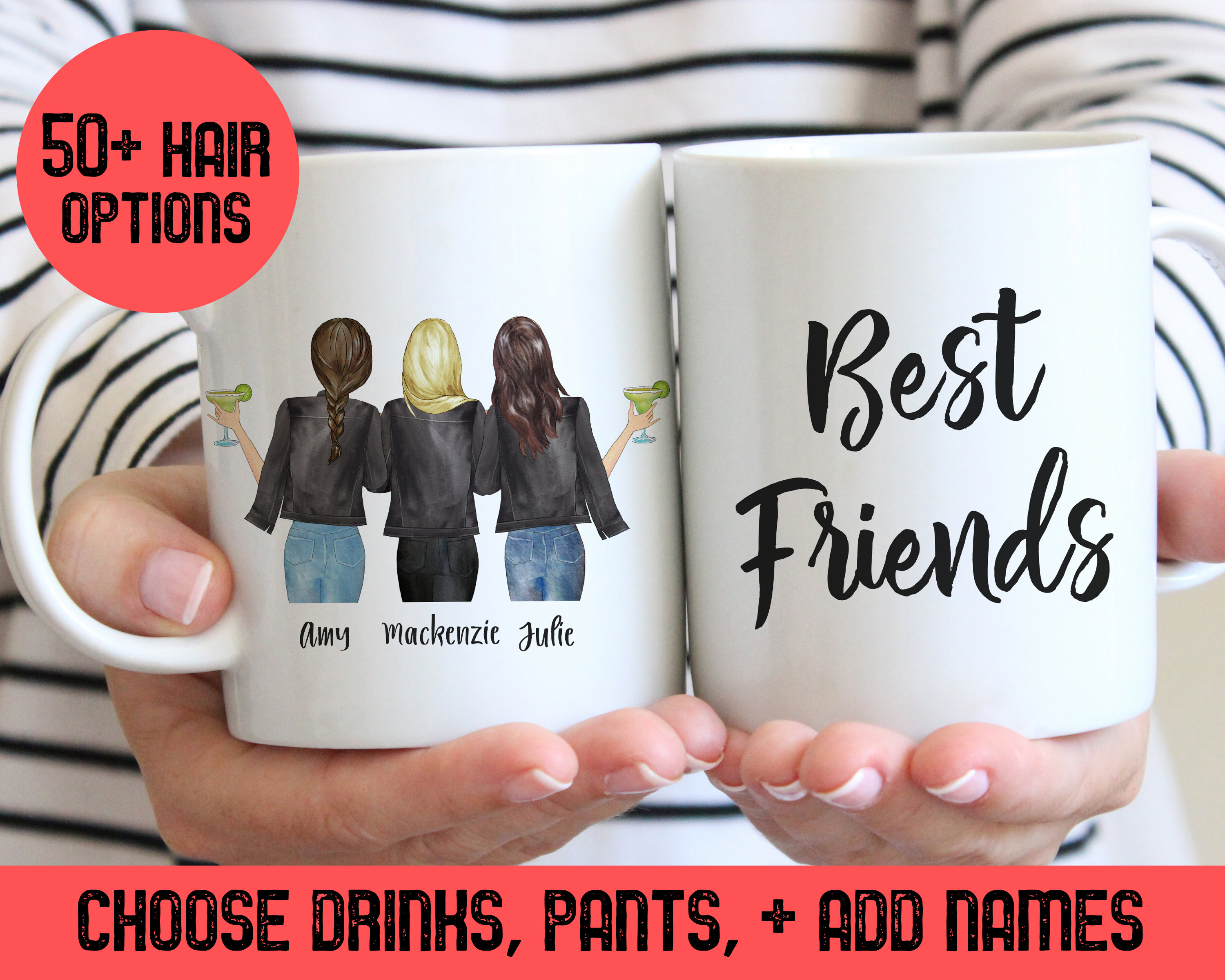 Three Best Friends Mug, Personalized Coffee Cup for Besties - Etsy