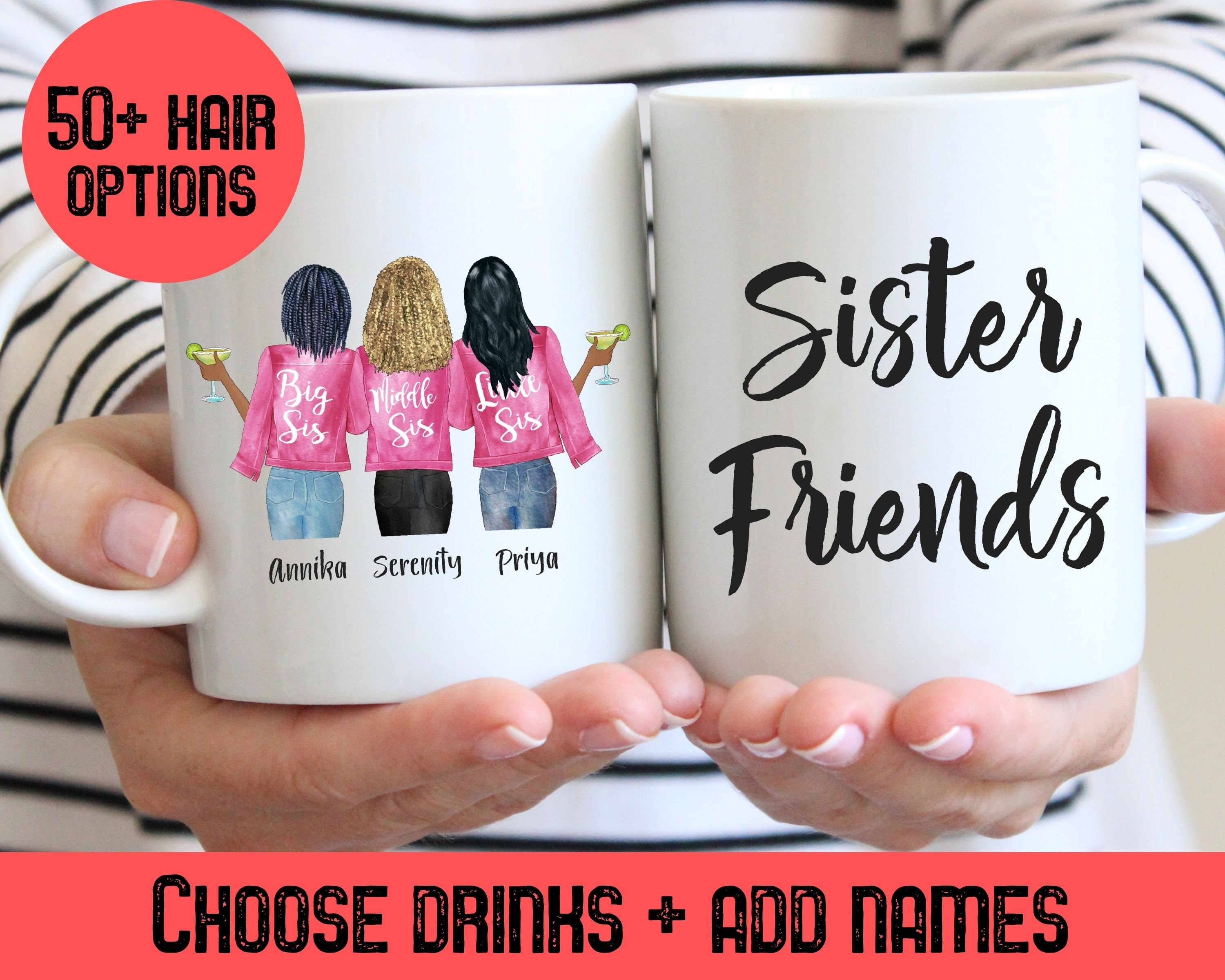 WHIDOBE Personalized Sister Tumbler (3 Sisters), Custom Sister  Coffee Tumbler with Avatars, Names, Quotes, Funny Birthday Gifts for Sisters  from Sister, Personalized Sister Cup, Sisters Forever Never: Tumblers &  Water