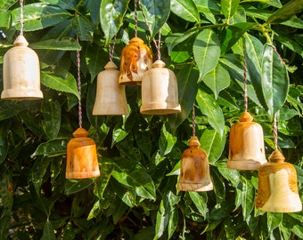 handmade wooden bells with 'clacker'.  These are perfect for the Christmas tree or just as a decoration on their own.