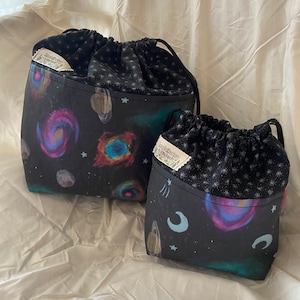 Galaxy Space Project Bag: Handmade Drawstring Knitting Crohcet Bag