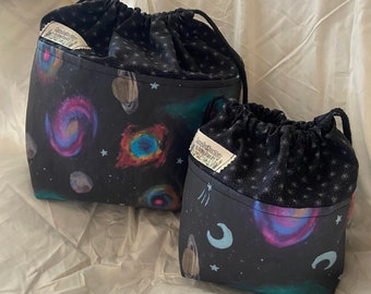 Galaxy Space Project Bag | Work in Progress drawstring project bag | toy storage | bag for knitting crocheting