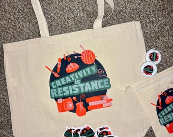 Creativity is Resistance Tote Bag | Hand-Drawn Design